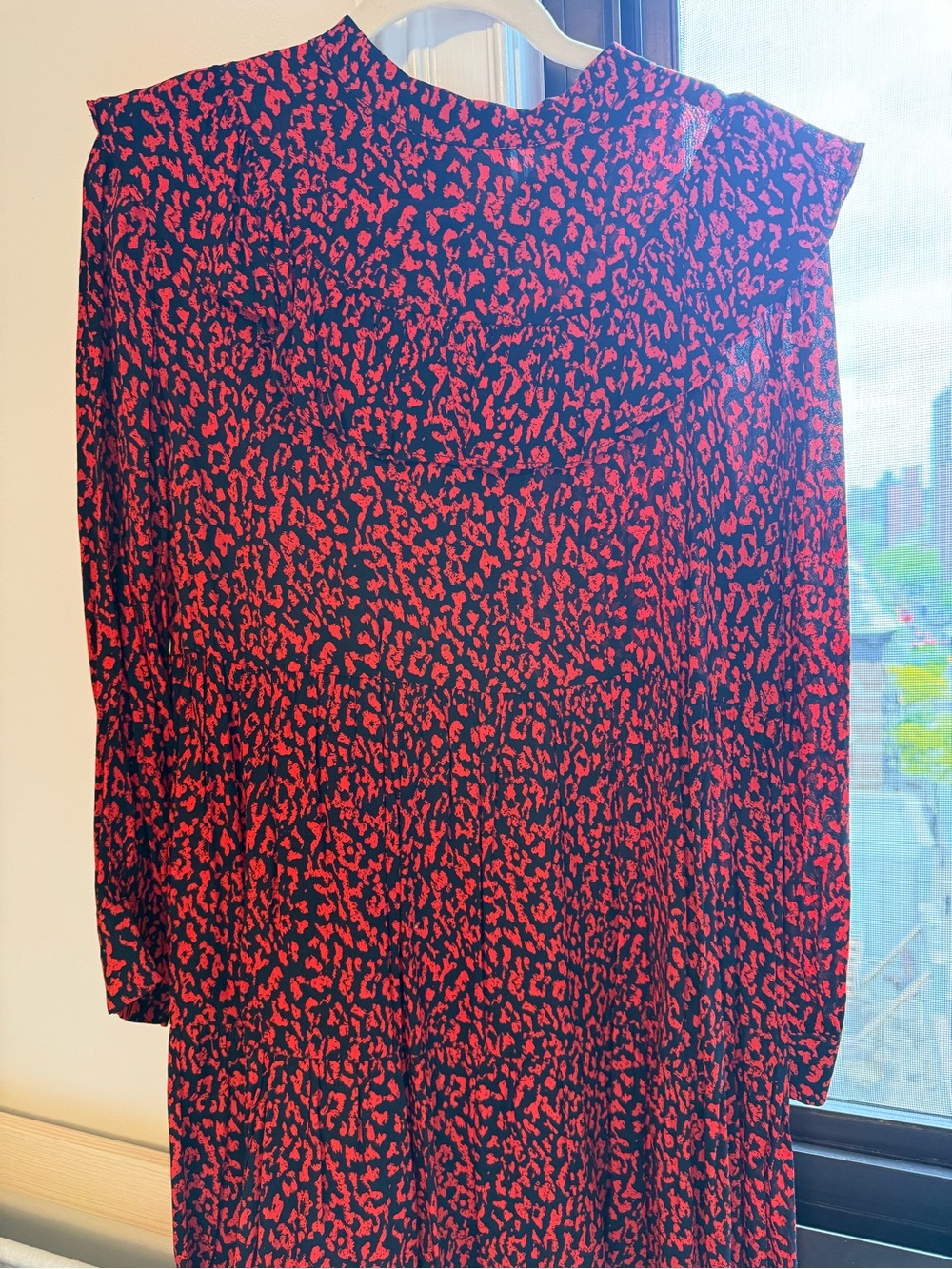 Zara Red and Black Printed Long Sleeve Dress